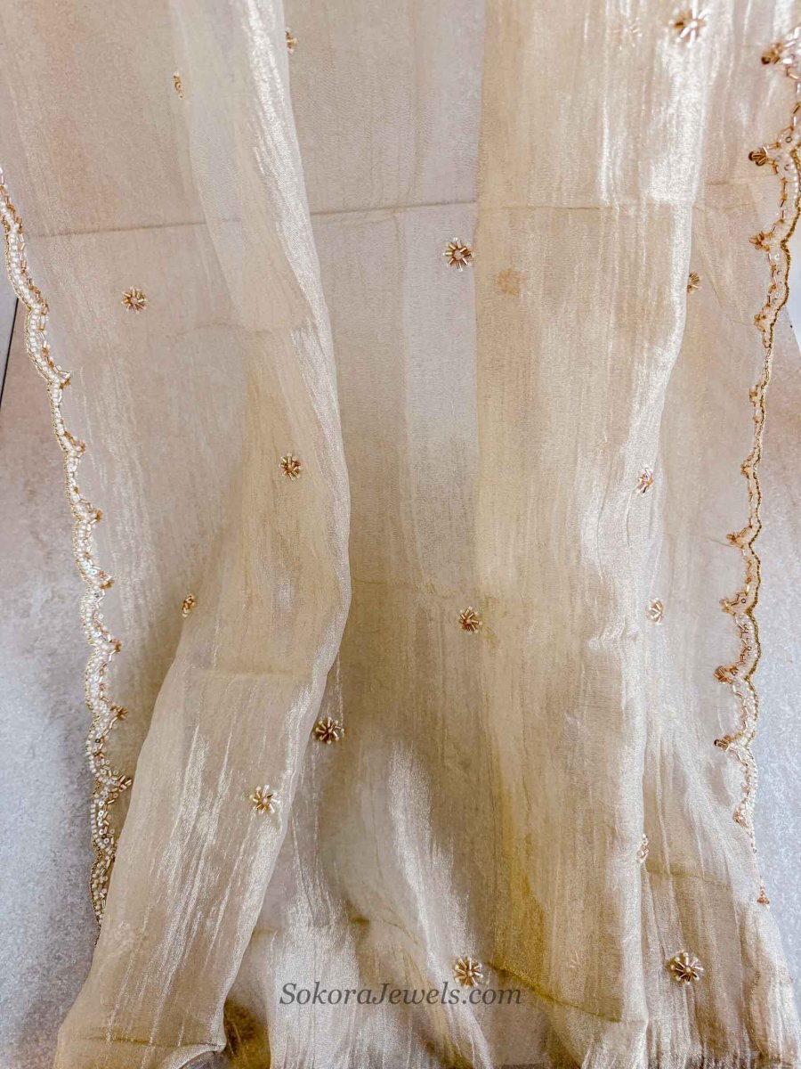 Crinkle Organza Occasion Golden Dupatta - SOKORA JEWELSCrinkle Organza Occasion Golden Dupatta