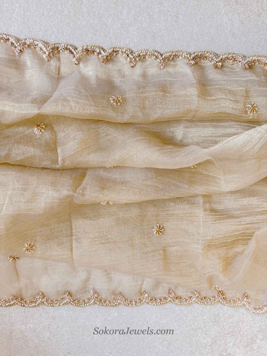 Crinkle Organza Occasion Golden Dupatta - SOKORA JEWELSCrinkle Organza Occasion Golden Dupatta