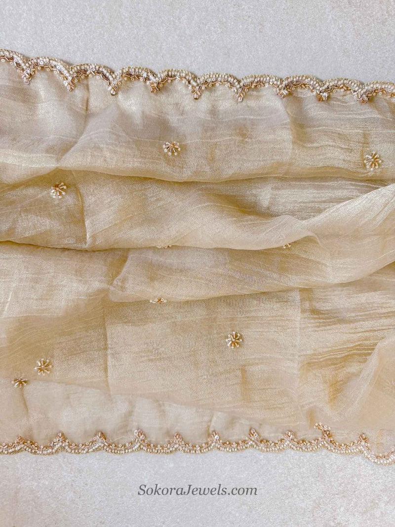 Crinkle Organza Occasion Golden Dupatta - SOKORA JEWELSCrinkle Organza Occasion Golden Dupatta