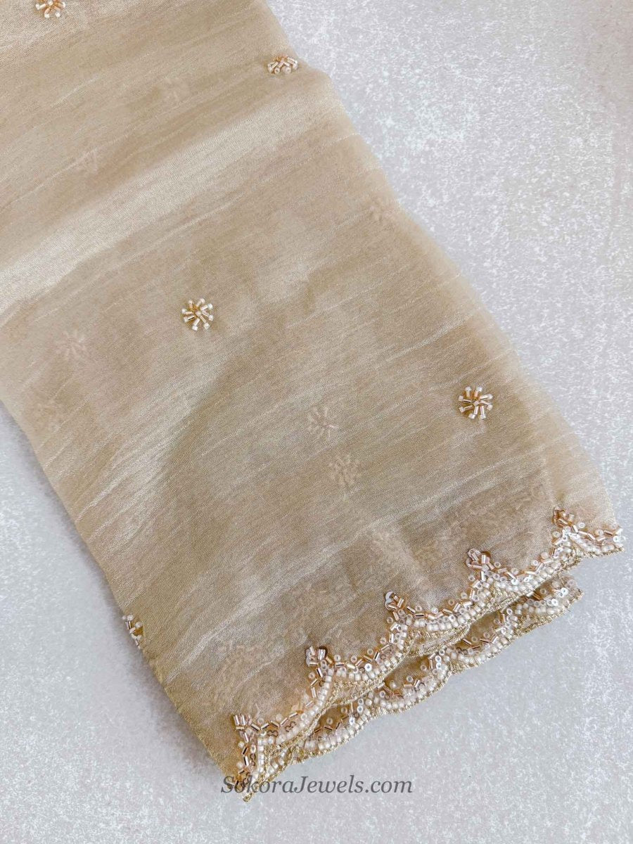 Crinkle Organza Occasion Golden Dupatta - SOKORA JEWELSCrinkle Organza Occasion Golden Dupatta