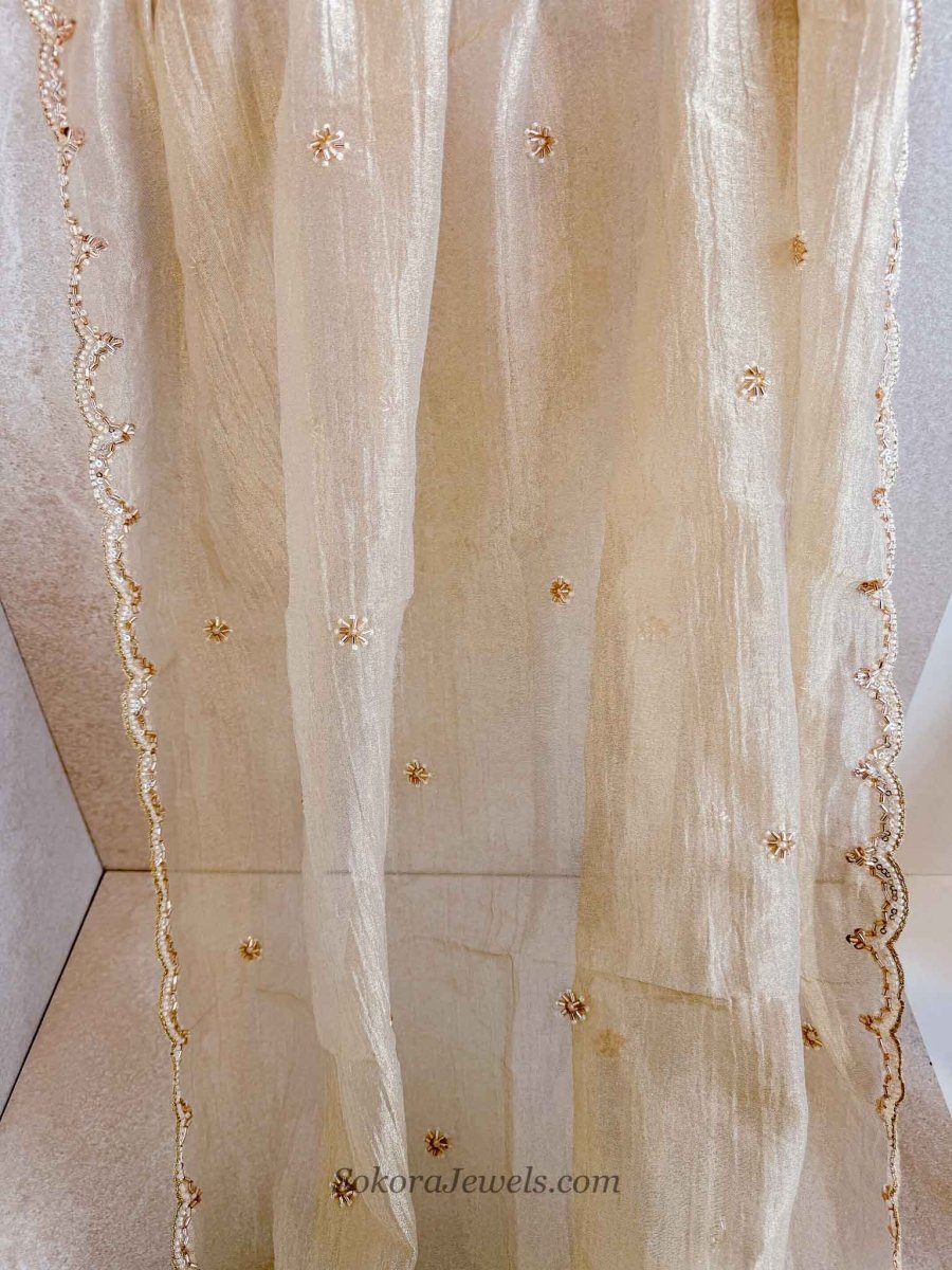Crinkle Organza Occasion Golden Dupatta - SOKORA JEWELSCrinkle Organza Occasion Golden Dupatta