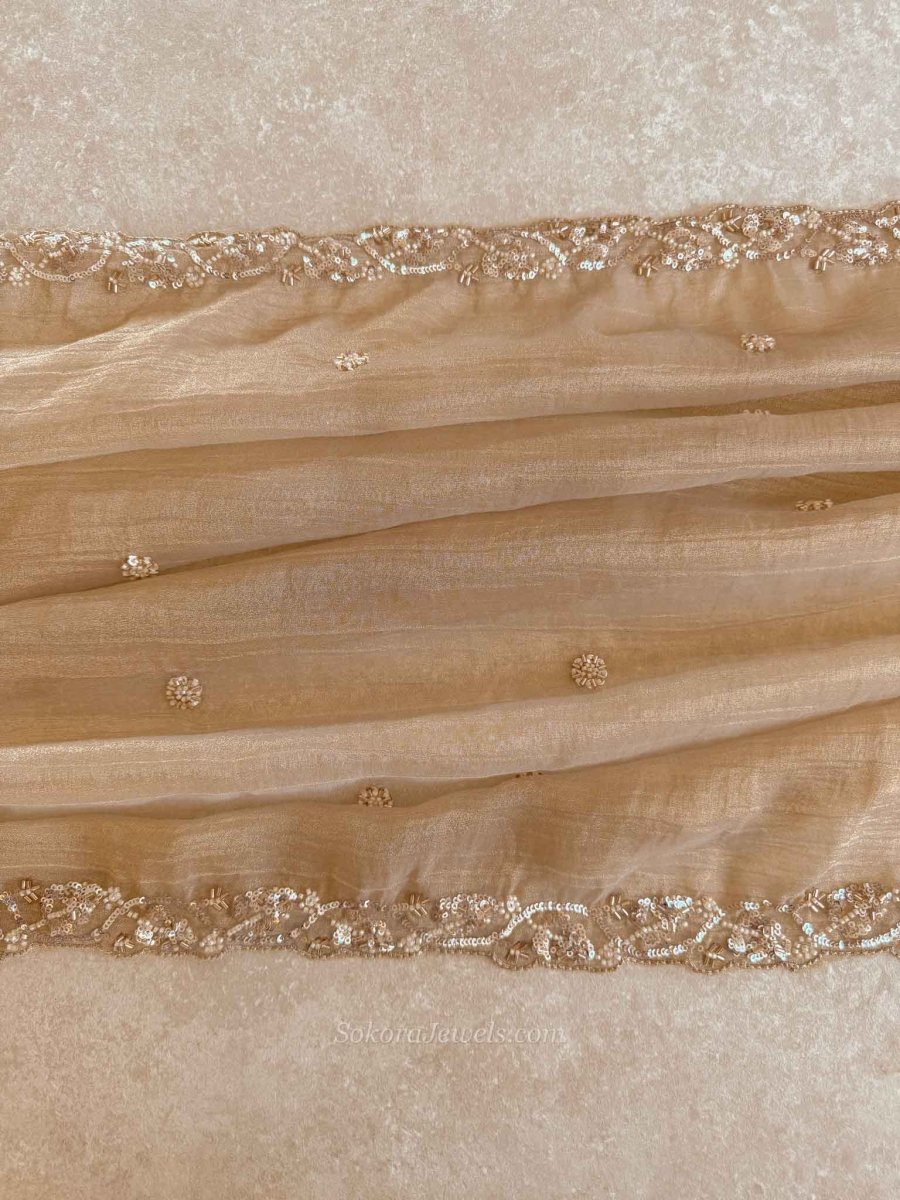Crinkle Organza Occasion Golden Dupatta - SOKORA JEWELSCrinkle Organza Occasion Golden Dupatta