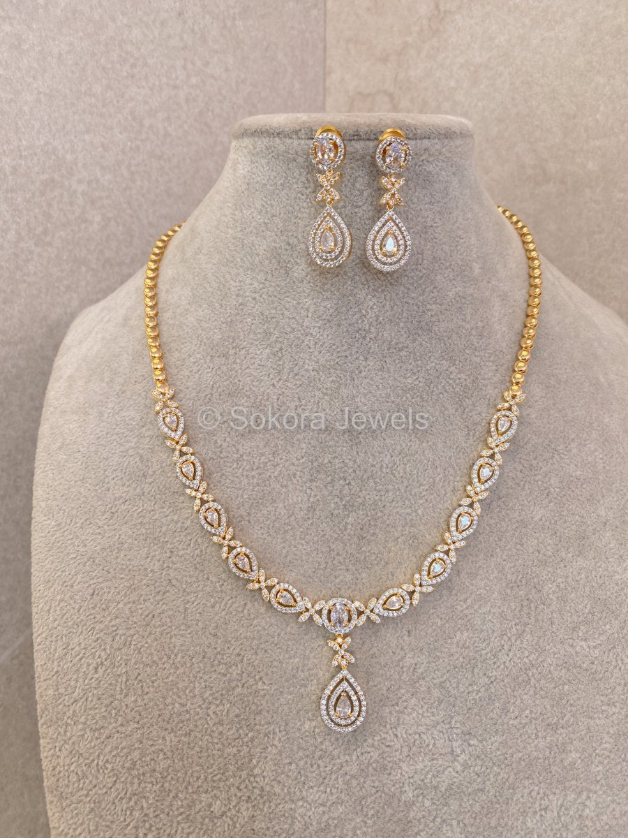 Crystal Drop Diamante Set - Gold/Clear - SOKORA JEWELSCrystal Drop Diamante Set - Gold/ClearNECKLACE SETS