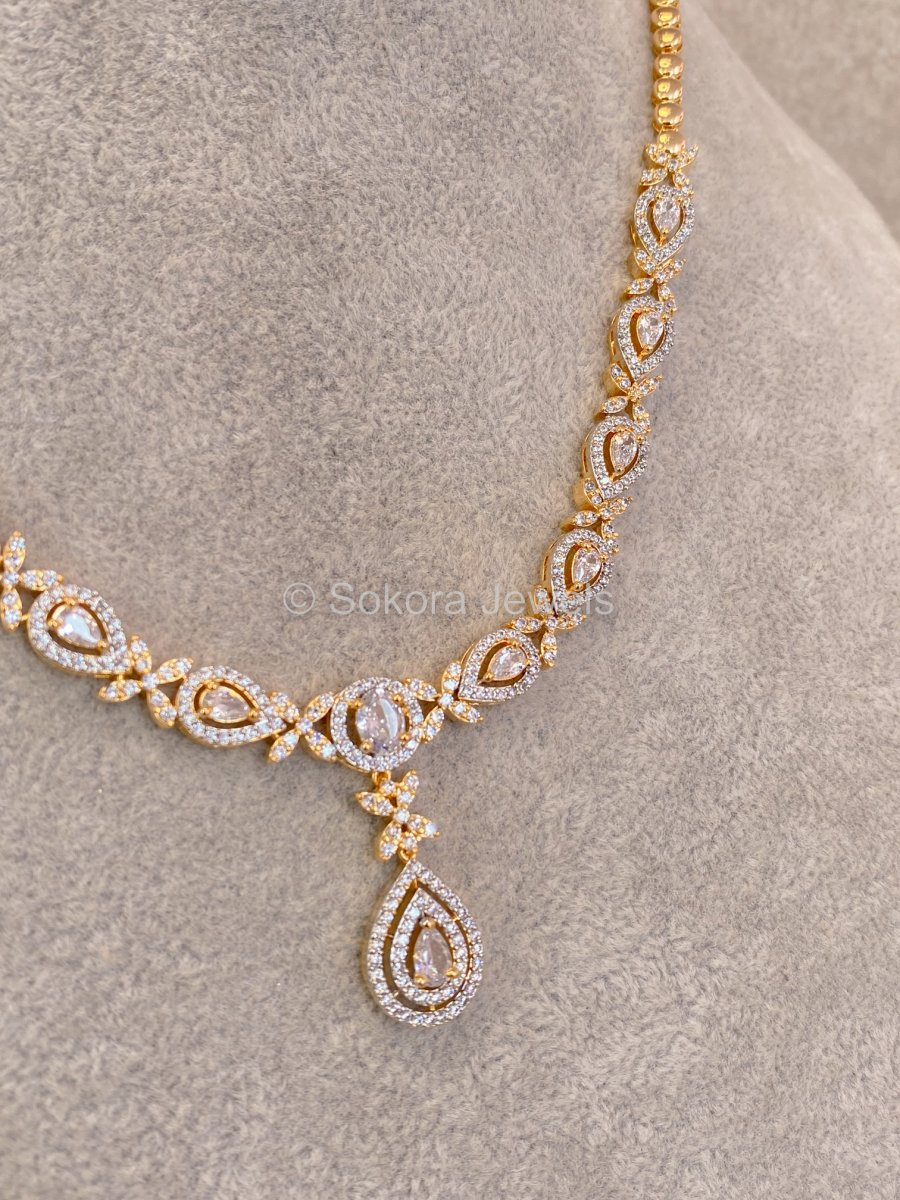 Crystal Drop Diamante Set - Gold/Clear - SOKORA JEWELSCrystal Drop Diamante Set - Gold/ClearNECKLACE SETS