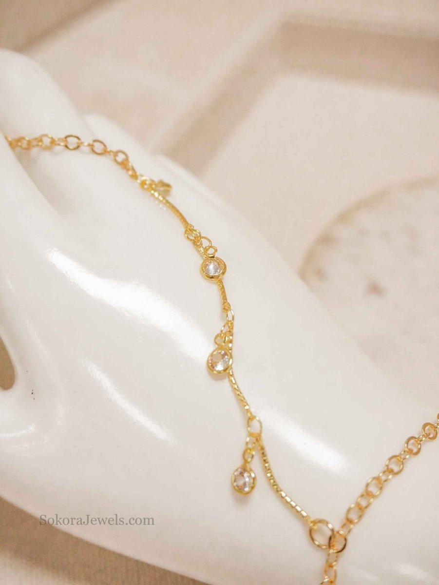 Crystal Zircon Charm Hand Harness - SOKORA JEWELSCrystal Zircon Charm Hand Harness