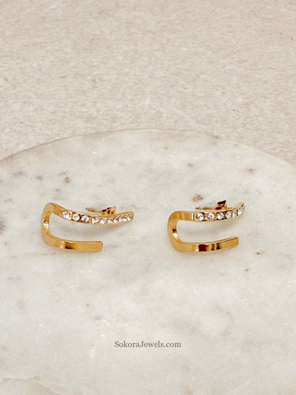 Curved Crystal Stud earrings - SOKORA JEWELSCurved Crystal Stud earrings