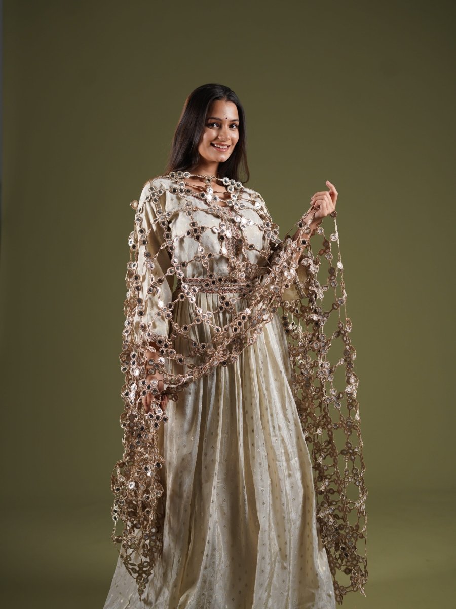 Cutwork Mirror Embellished Occasion Dupatta - SOKORA JEWELSCutwork Mirror Embellished Occasion Dupatta