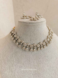 Dainty Clear Crystal & Antique Gold Necklace Set - SOKORA JEWELSDainty Clear Crystal & Antique Gold Necklace Set