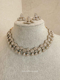 Dainty Clear Crystal & Antique Gold Necklace Set - SOKORA JEWELSDainty Clear Crystal & Antique Gold Necklace Set