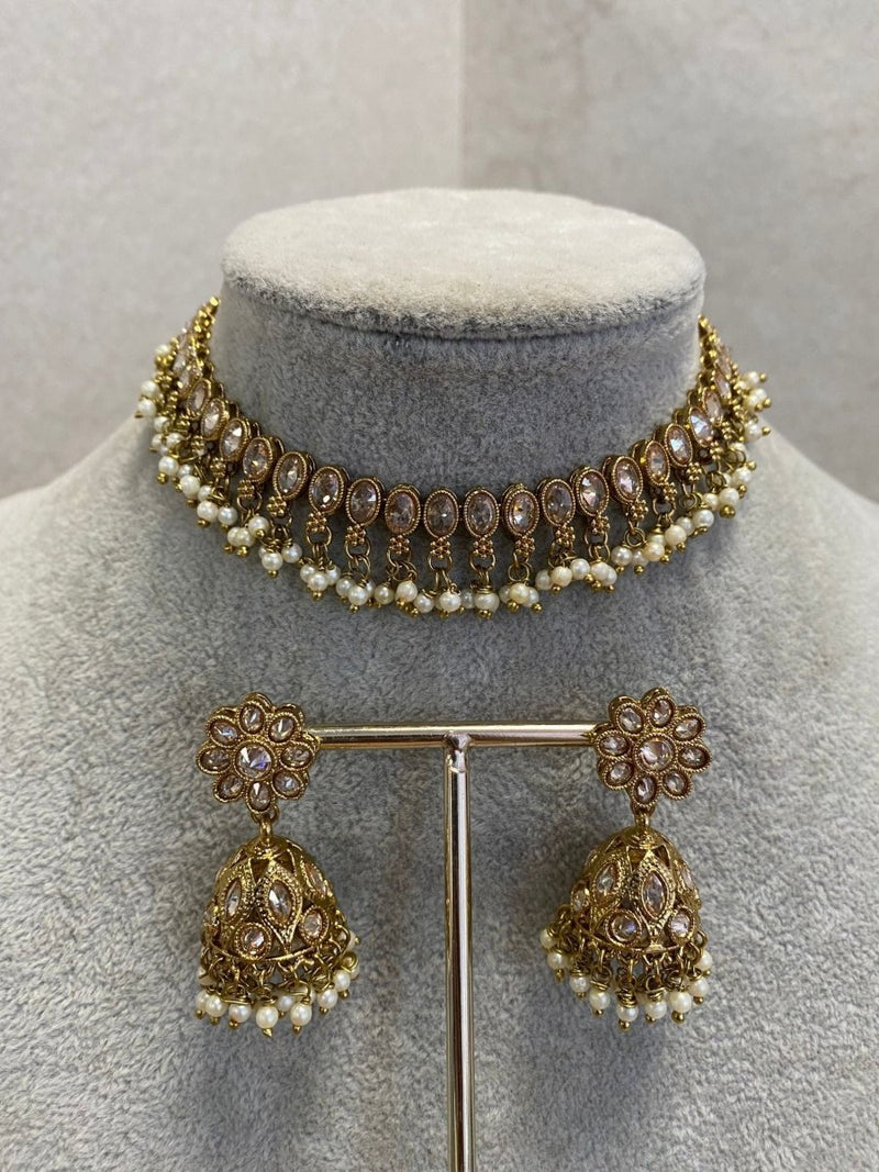 Dainty Crystal Necklace Set - Champagne - SOKORA JEWELSDainty Crystal Necklace Set - Champagne