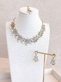 Dainty Floral Crystal & Antique Gold Necklace Set - SOKORA JEWELSDainty Floral Crystal & Antique Gold Necklace Set
