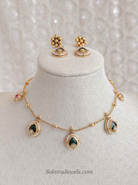 Dainty Kundan Green Drop Set - SOKORA JEWELSDainty Kundan Green Drop Set