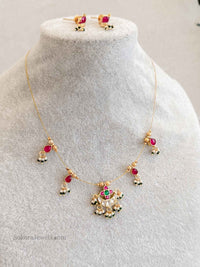 Dainty Kundan Necklace Set with Mini Drop Detailing - SOKORA JEWELSDainty Kundan Necklace Set with Mini Drop DetailingNECKLACE SETS