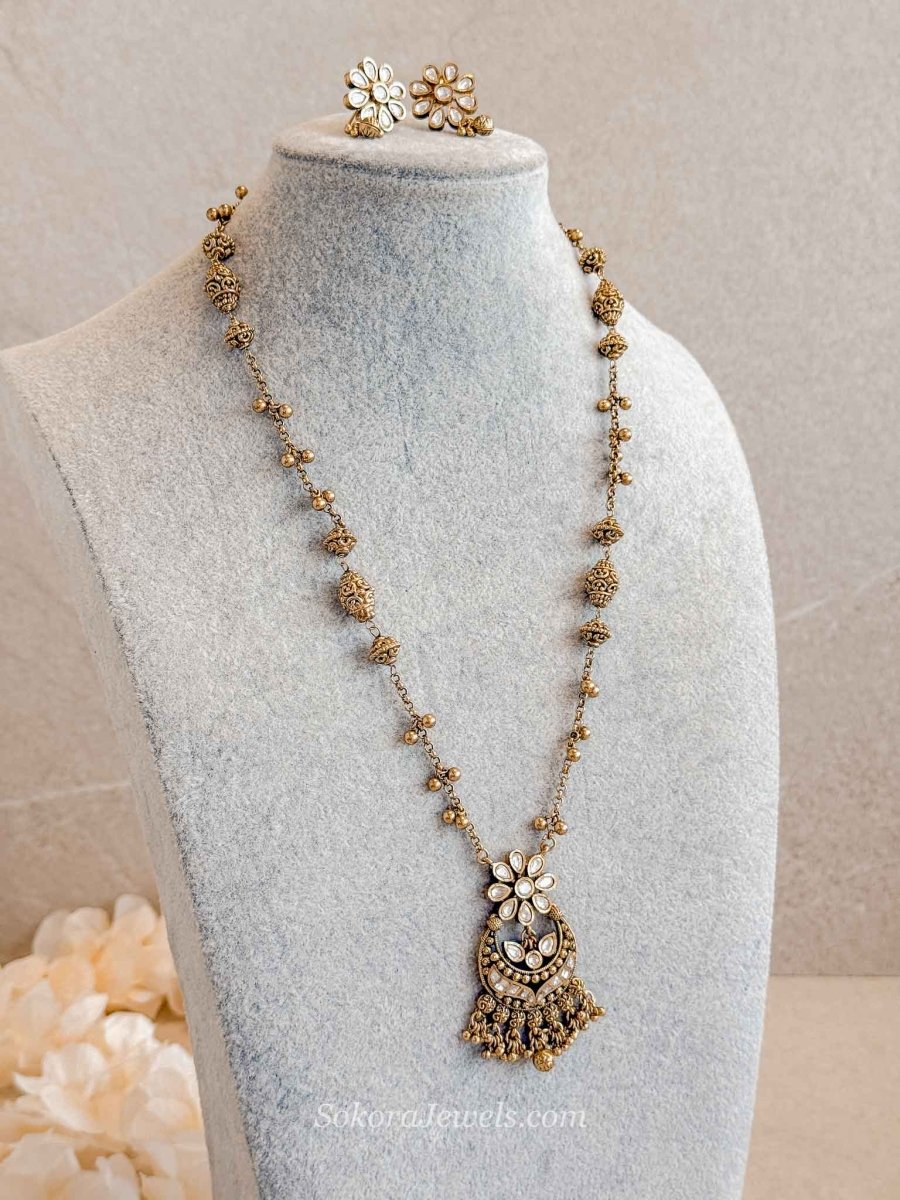 Daisy Kundan & Gold Ball Mala with Earrings - SOKORA JEWELSDaisy Kundan & Gold Ball Mala with Earrings