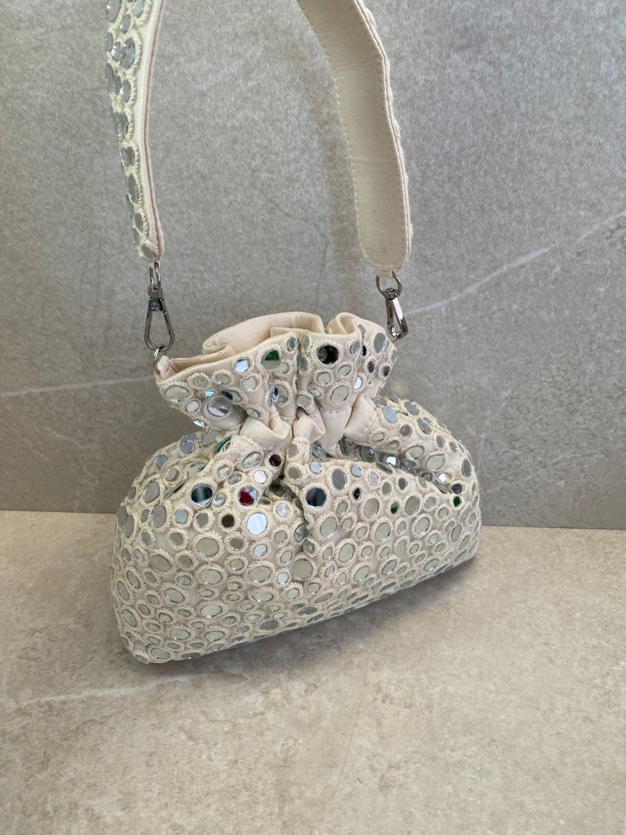 (DAMAGED) Polka Dot Mirror Detail Bag - Off White - SOKORA JEWELS(DAMAGED) Polka Dot Mirror Detail Bag - Off White