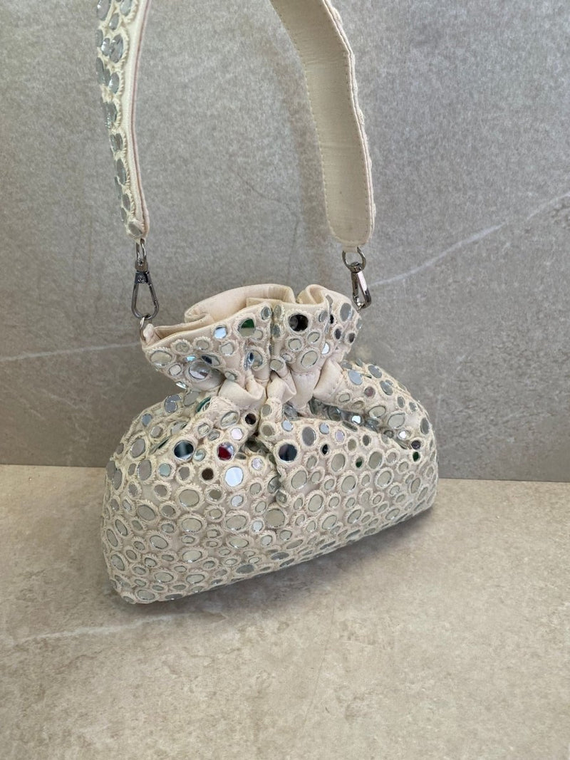 (DAMAGED) Polka Dot Mirror Detail Bag - Off White - SOKORA JEWELS(DAMAGED) Polka Dot Mirror Detail Bag - Off White