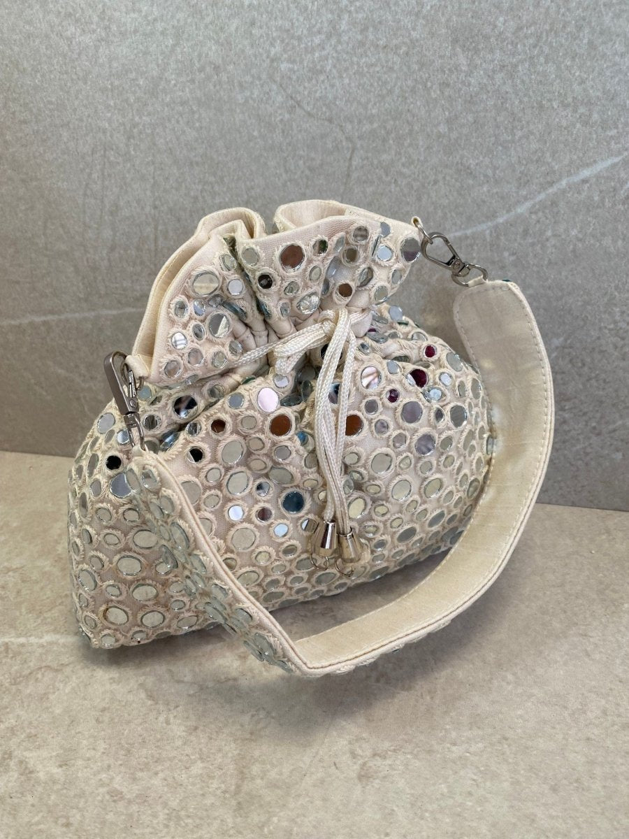 (DAMAGED) Polka Dot Mirror Detail Bag - Off White - SOKORA JEWELS(DAMAGED) Polka Dot Mirror Detail Bag - Off White