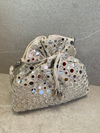 (DAMAGED) Polka Dot Mirror Detail Bag - Off White - SOKORA JEWELS(DAMAGED) Polka Dot Mirror Detail Bag - Off White