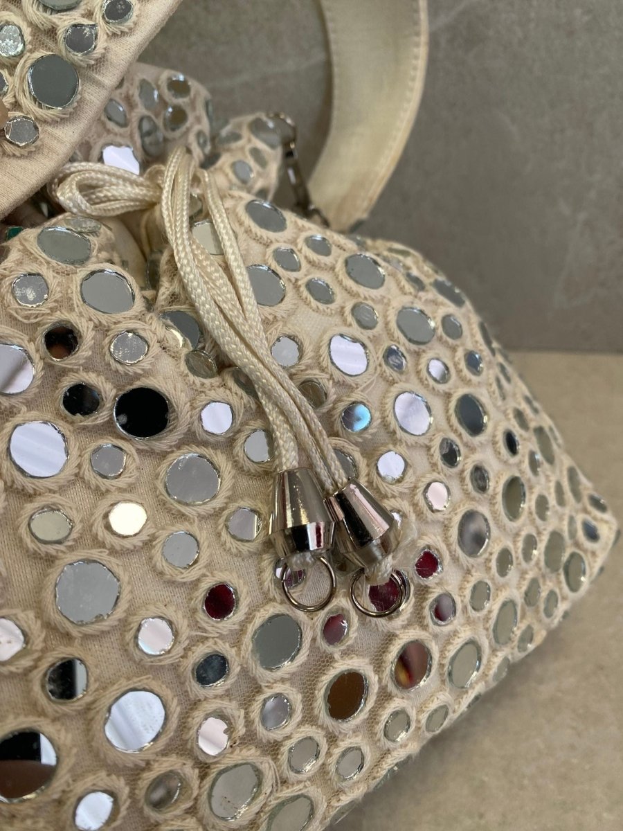 (DAMAGED) Polka Dot Mirror Detail Bag - Off White - SOKORA JEWELS(DAMAGED) Polka Dot Mirror Detail Bag - Off White