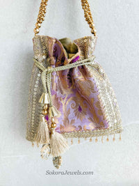 Damask Print Potli Bag - 10 Colour Options - SOKORA JEWELSDamask Print Potli Bag - 10 Colour Options
