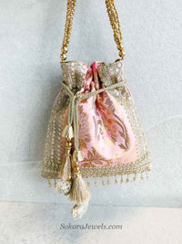 Damask Print Potli Bag - 10 Colour Options - SOKORA JEWELSDamask Print Potli Bag - 10 Colour Options