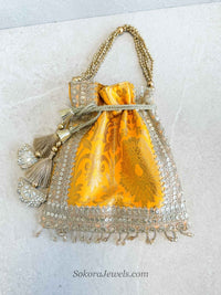 Damask Print Potli Bag - 10 Colour Options - SOKORA JEWELSDamask Print Potli Bag - 10 Colour Options