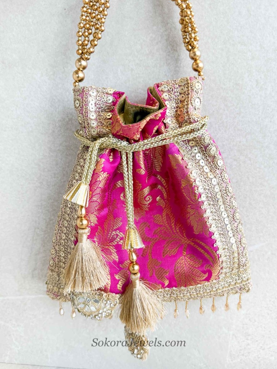 Damask Print Potli Bag - 10 Colour Options - SOKORA JEWELSDamask Print Potli Bag - 10 Colour Options
