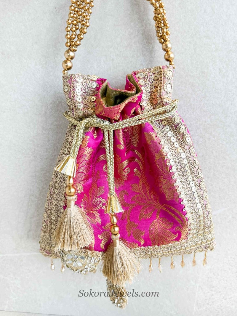 Damask Print Potli Bag - 10 Colour Options - SOKORA JEWELSDamask Print Potli Bag - 10 Colour Options