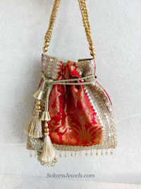Damask Print Potli Bag - 10 Colour Options - SOKORA JEWELSDamask Print Potli Bag - 10 Colour Options