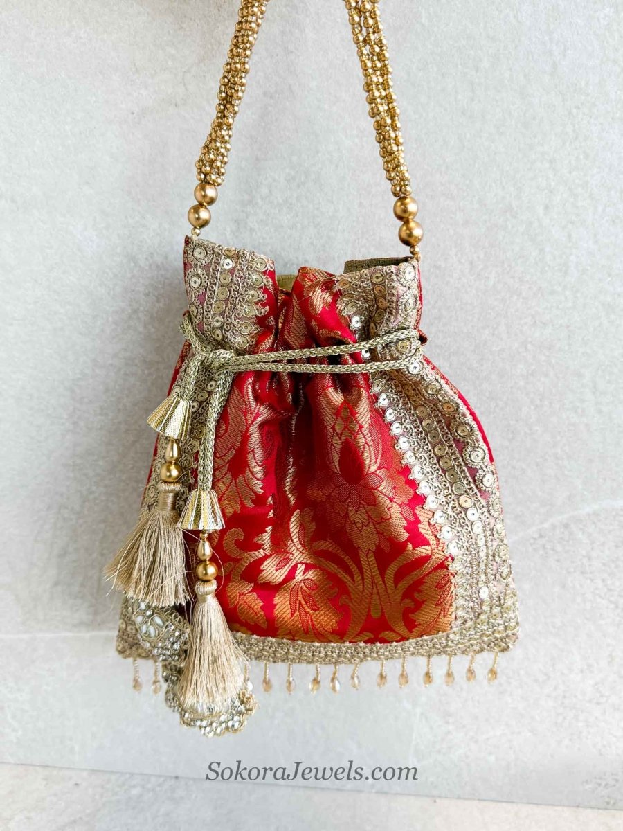 Damask Print Potli Bag - 10 Colour Options - SOKORA JEWELSDamask Print Potli Bag - 10 Colour Options