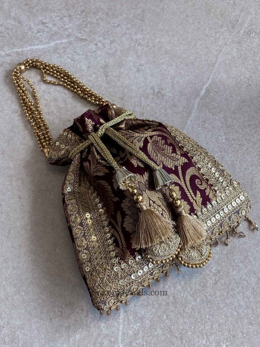 Damask Print Potli Bag - 7 Colour Options - SOKORA JEWELSDamask Print Potli Bag - 7 Colour Options