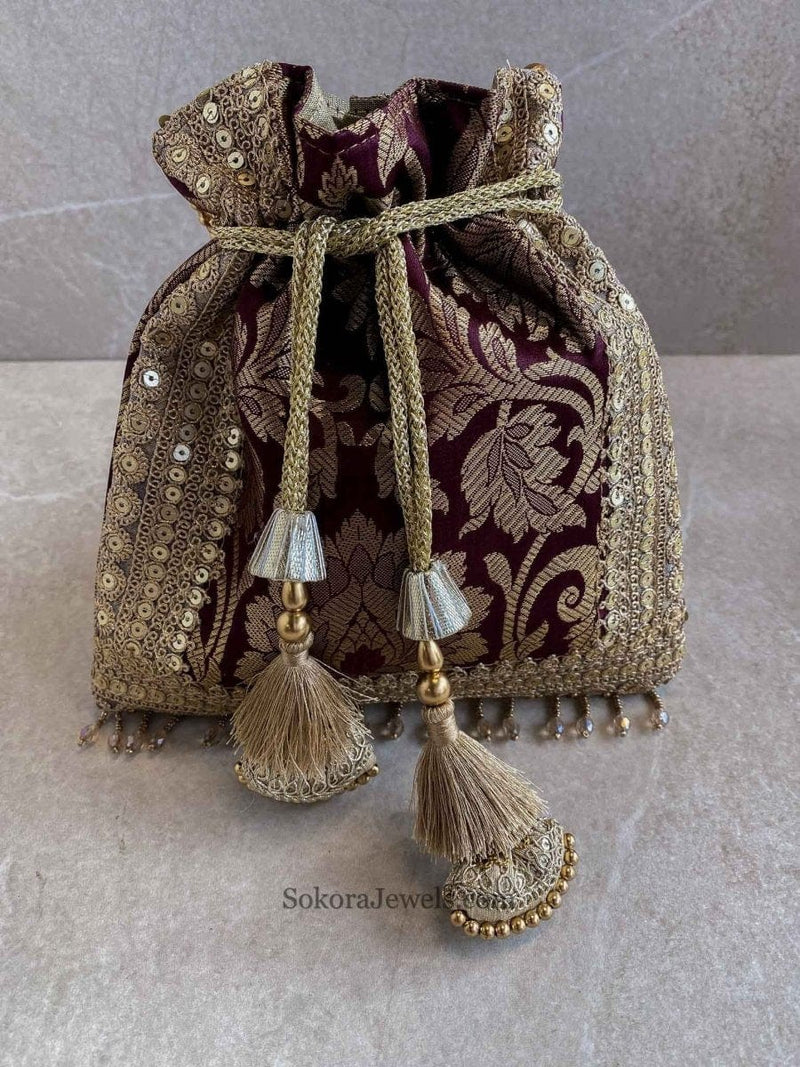 Damask Print Potli Bag - 7 Colour Options - SOKORA JEWELSDamask Print Potli Bag - 7 Colour Options