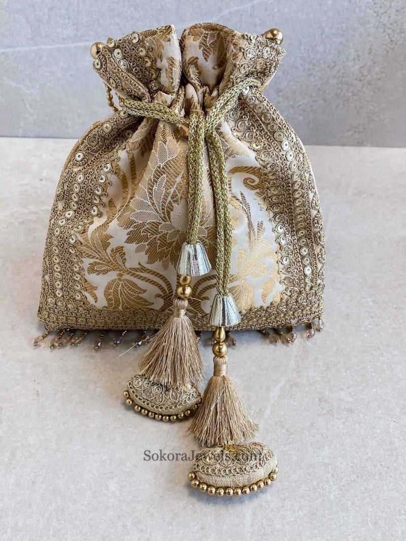 Damask Print Potli Bag - 7 Colour Options - SOKORA JEWELSDamask Print Potli Bag - 7 Colour Options