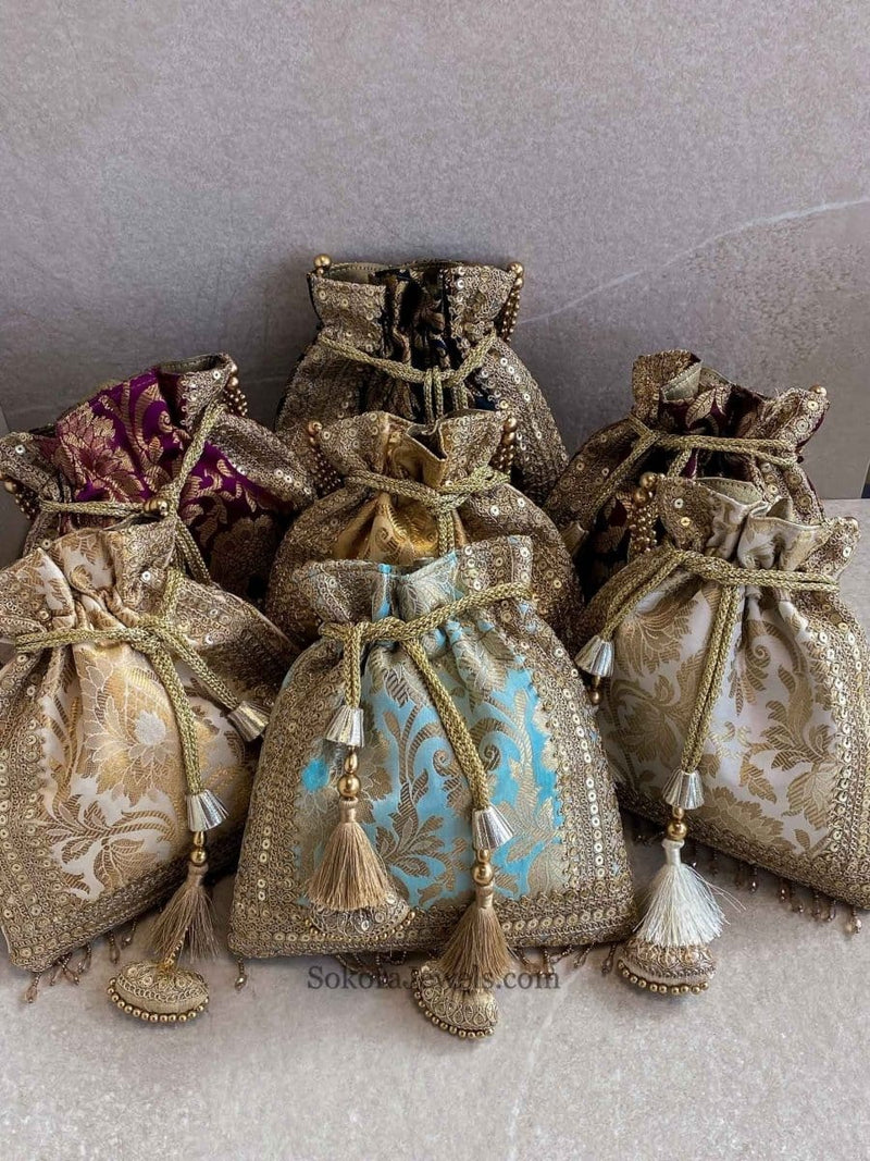 Damask Print Potli Bag - 7 Colour Options - SOKORA JEWELSDamask Print Potli Bag - 7 Colour Options
