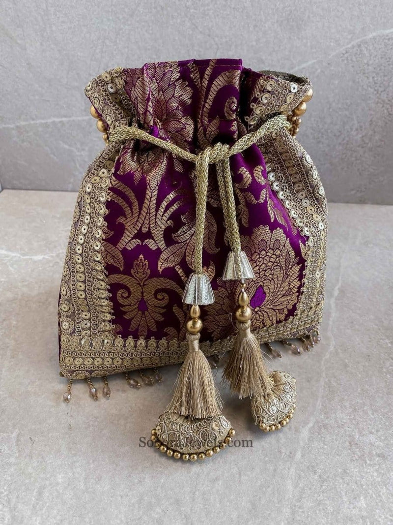 Damask Print Potli Bag - 7 Colour Options - SOKORA JEWELSDamask Print Potli Bag - 7 Colour Options