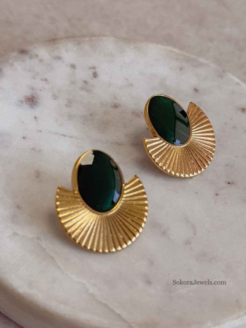 Dark Green Gem Fan Earrings - SOKORA JEWELSDark Green Gem Fan Earrings
