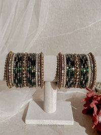 Dark Green Glass Bangles Set - SOKORA JEWELSDark Green Glass Bangles SetBANGLES