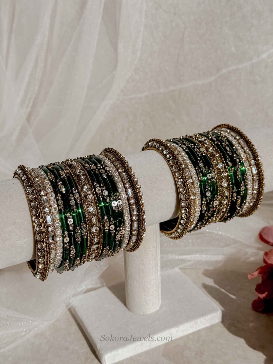 Dark Green Glass Bangles Set - SOKORA JEWELSDark Green Glass Bangles SetBANGLES