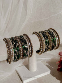 Dark Green Glass Bangles Set - SOKORA JEWELSDark Green Glass Bangles SetBANGLES