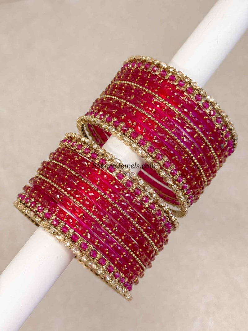 Dark Pink Glass Bangle set - 2.10 - SOKORA JEWELSDark Pink Glass Bangle set - 2.10BANGLES