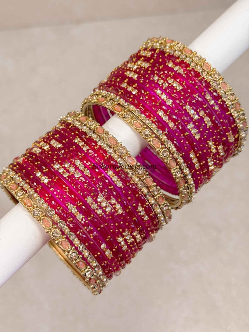 Dark Pink Glass Bangle set - 2.10 - SOKORA JEWELSDark Pink Glass Bangle set - 2.10BANGLES