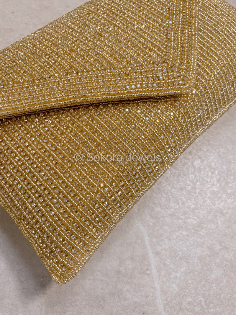 Diamante Envelope Clutch Bag - Gold - SOKORA JEWELSDiamante Envelope Clutch Bag - Gold