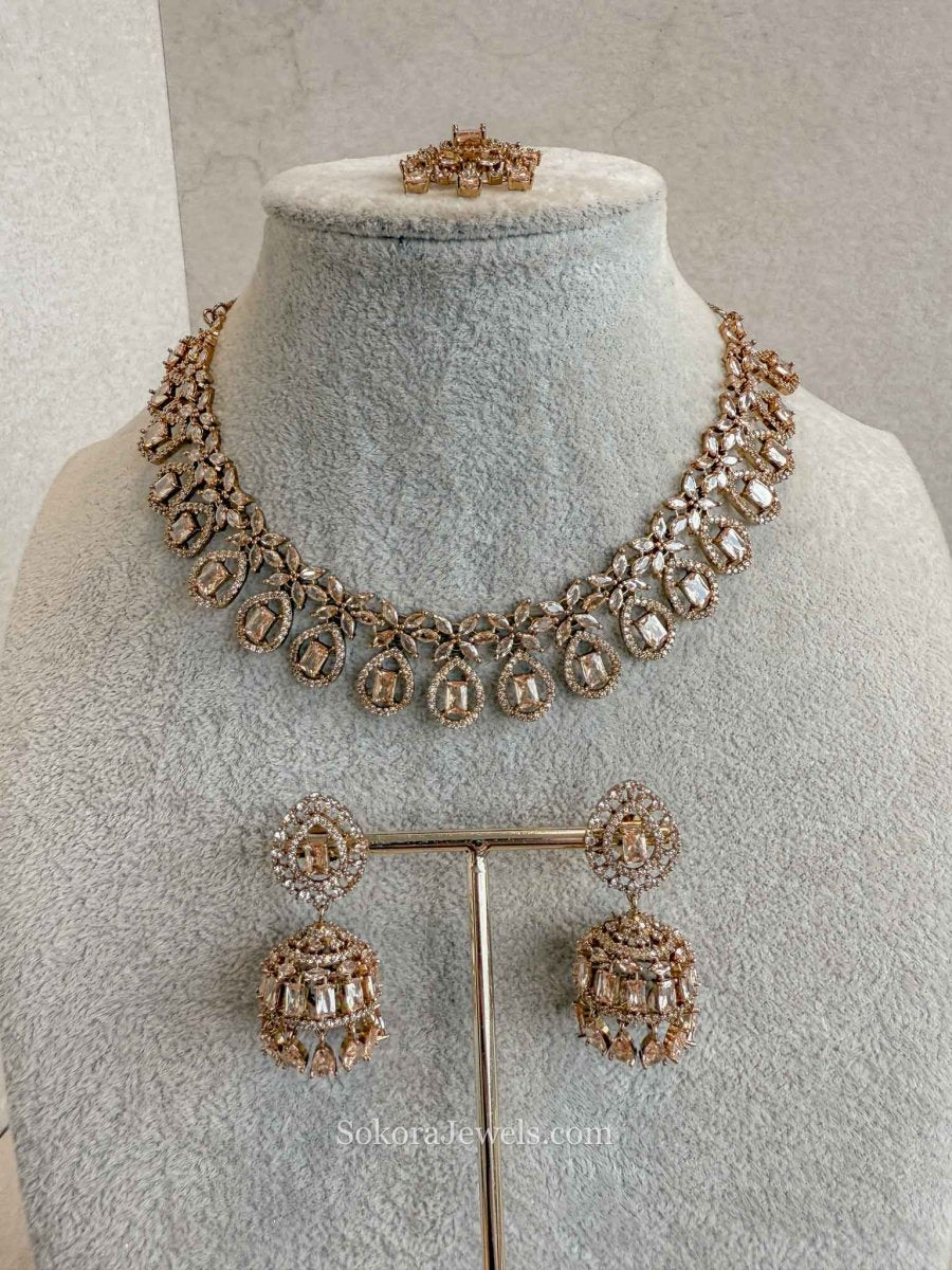 Diamante Necklace Set with Jhumkas - SOKORA JEWELSDiamante Necklace Set with JhumkasNECKLACE SETS