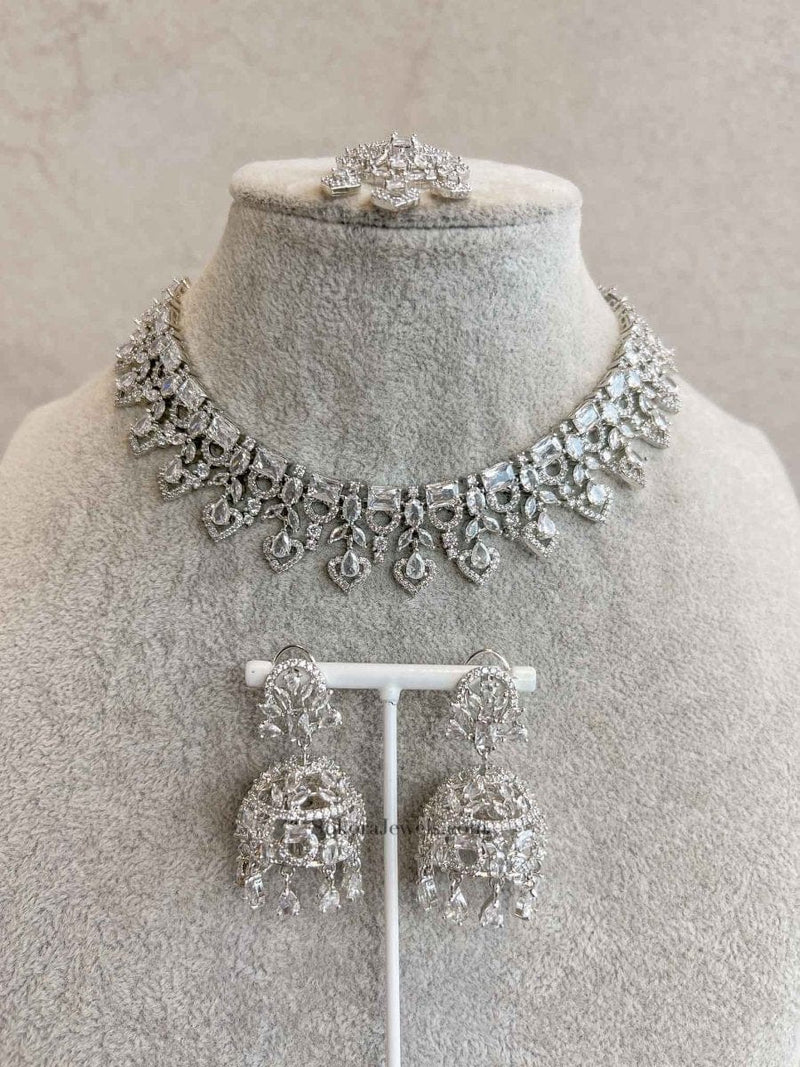 Diamante Necklace Set with Jhumkas - SOKORA JEWELSDiamante Necklace Set with JhumkasNECKLACE SETS