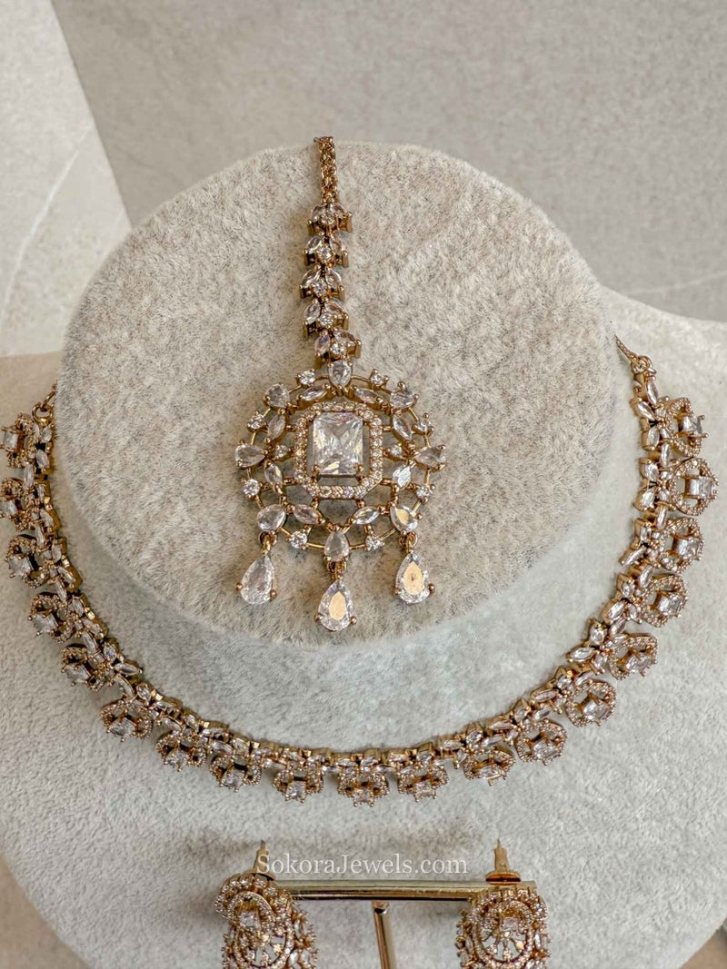 Diamante Necklace Set with Jhumkas - SOKORA JEWELSDiamante Necklace Set with JhumkasNECKLACE SETS