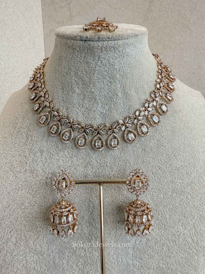 Diamante Necklace Set with Jhumkas - SOKORA JEWELSDiamante Necklace Set with JhumkasNECKLACE SETS