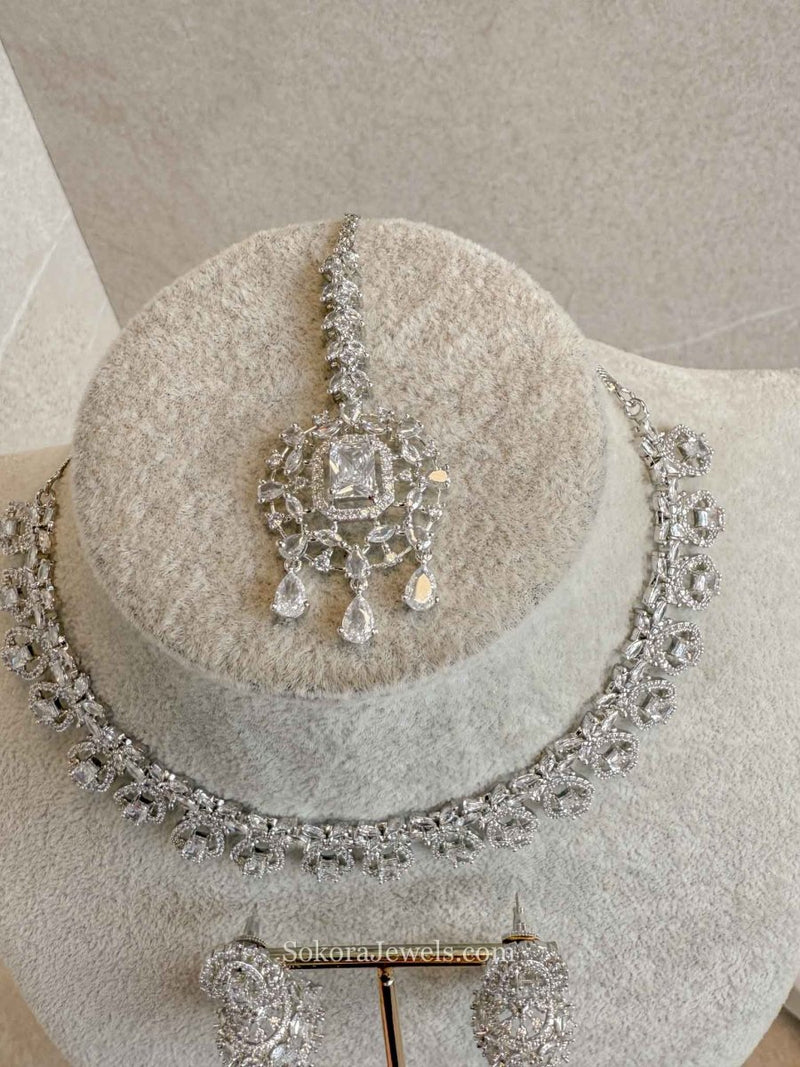 Diamante Necklace Set with Jhumkas - SOKORA JEWELSDiamante Necklace Set with JhumkasNECKLACE SETS
