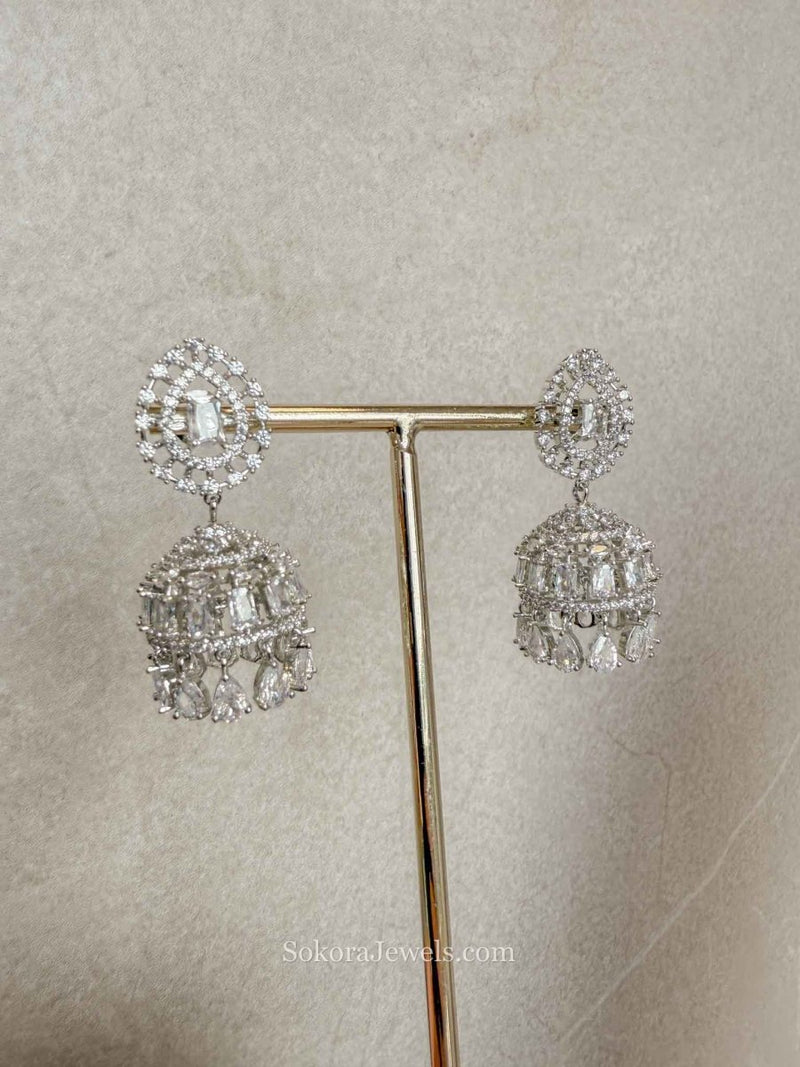 Diamante Necklace Set with Jhumkas - SOKORA JEWELSDiamante Necklace Set with JhumkasNECKLACE SETS