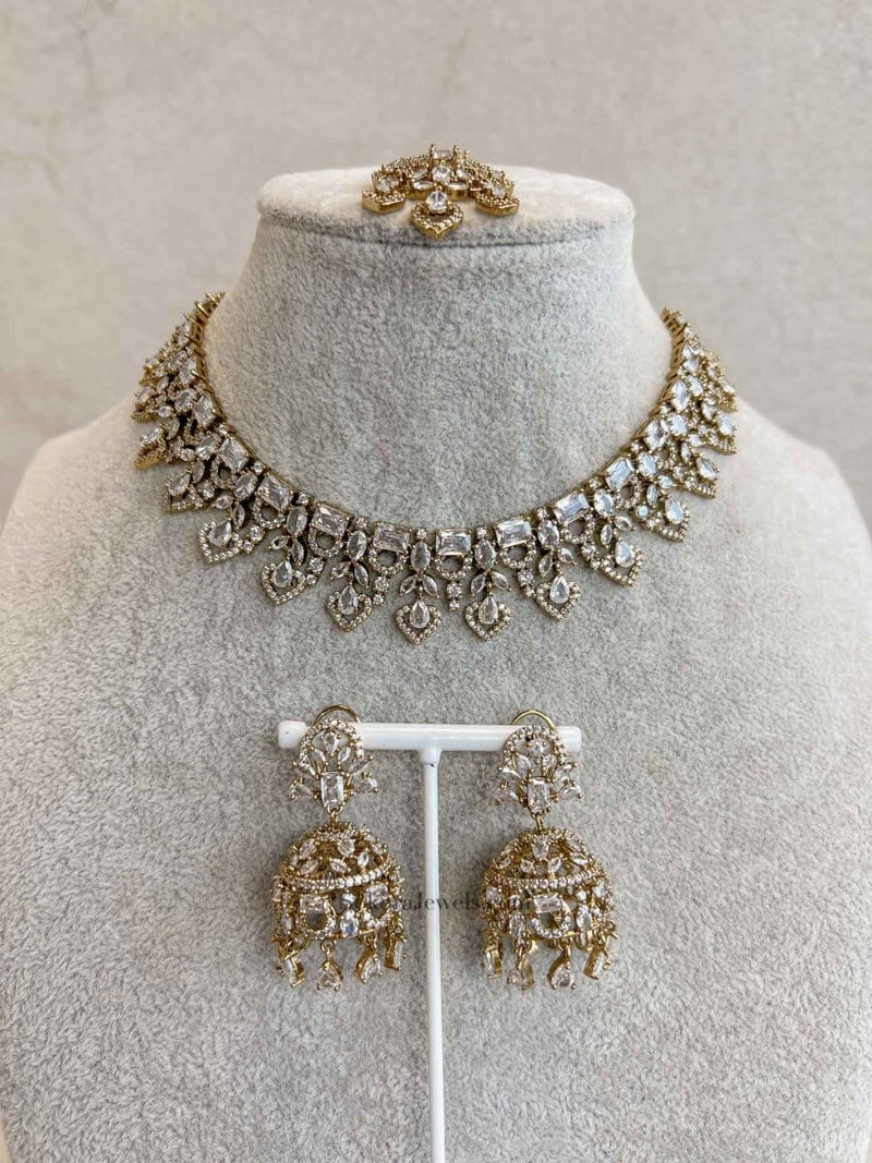 Diamante Necklace Set with Jhumkas - SOKORA JEWELSDiamante Necklace Set with JhumkasNECKLACE SETS