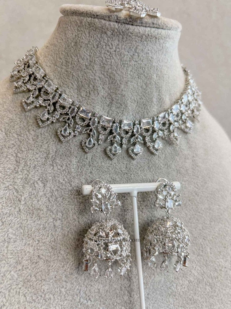 Diamante Necklace Set with Jhumkas - SOKORA JEWELSDiamante Necklace Set with JhumkasNECKLACE SETS